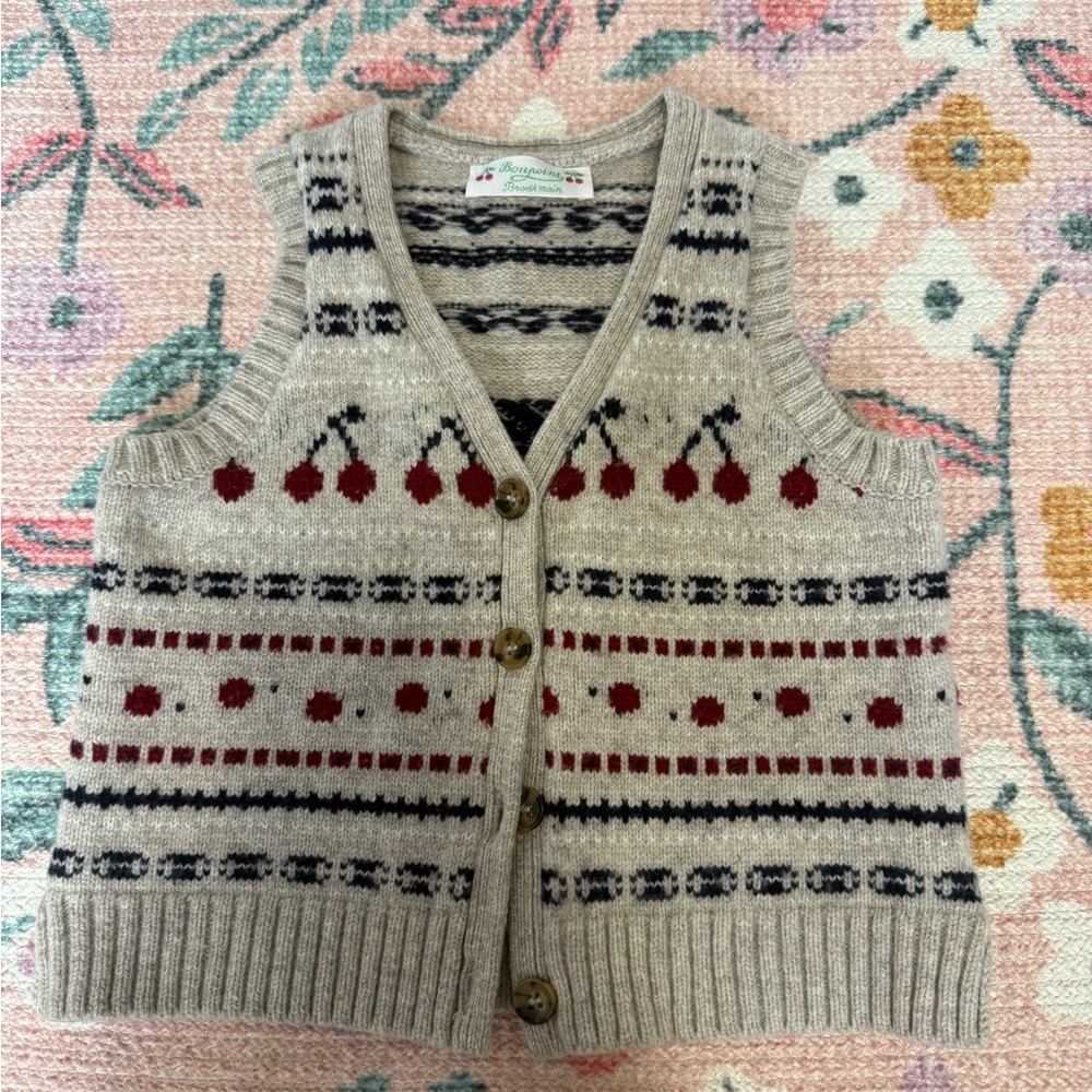 Bonpoint Beige and Red Patterned Vest